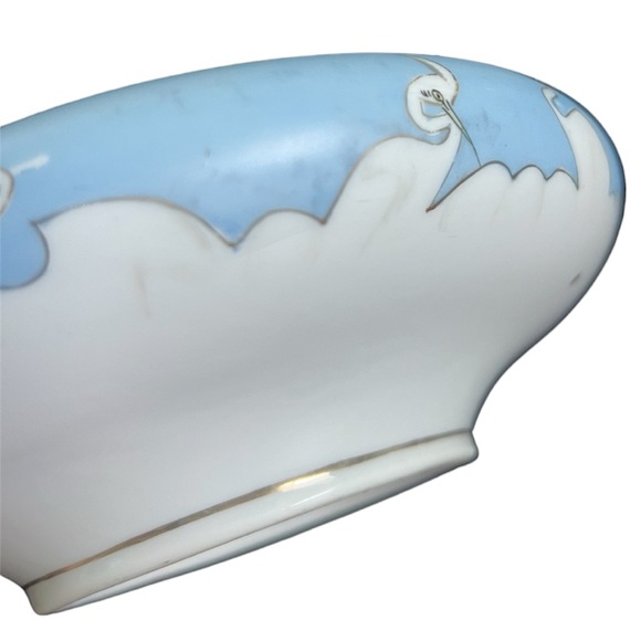 Nippon • Vintage Hand Painted Victory White Crane Egret Bird Footed Bowl Dish - Picture 13 of 16